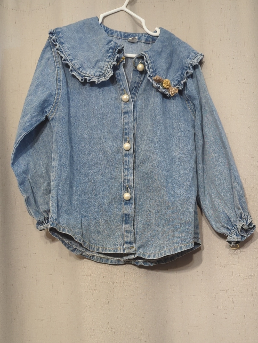 Light Blue Denim Kids' Button-Up Jacket with Pearl Buttons